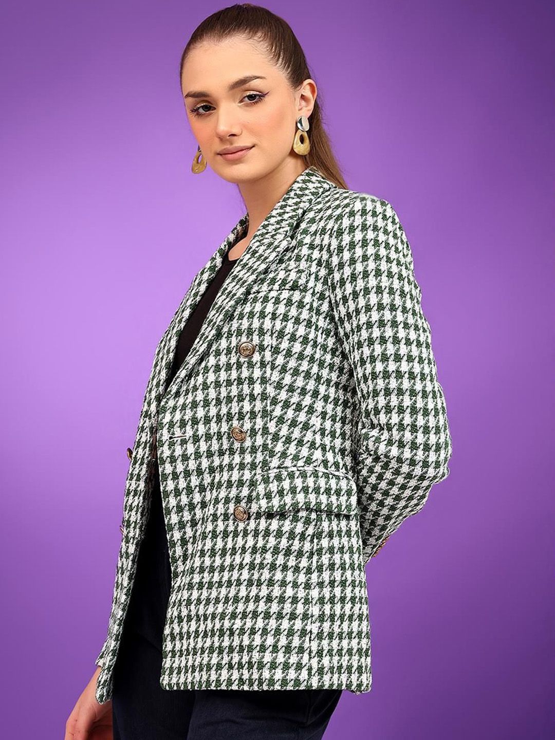 Kotty Notched Lapel Collar Checked Single Breasted Blazer