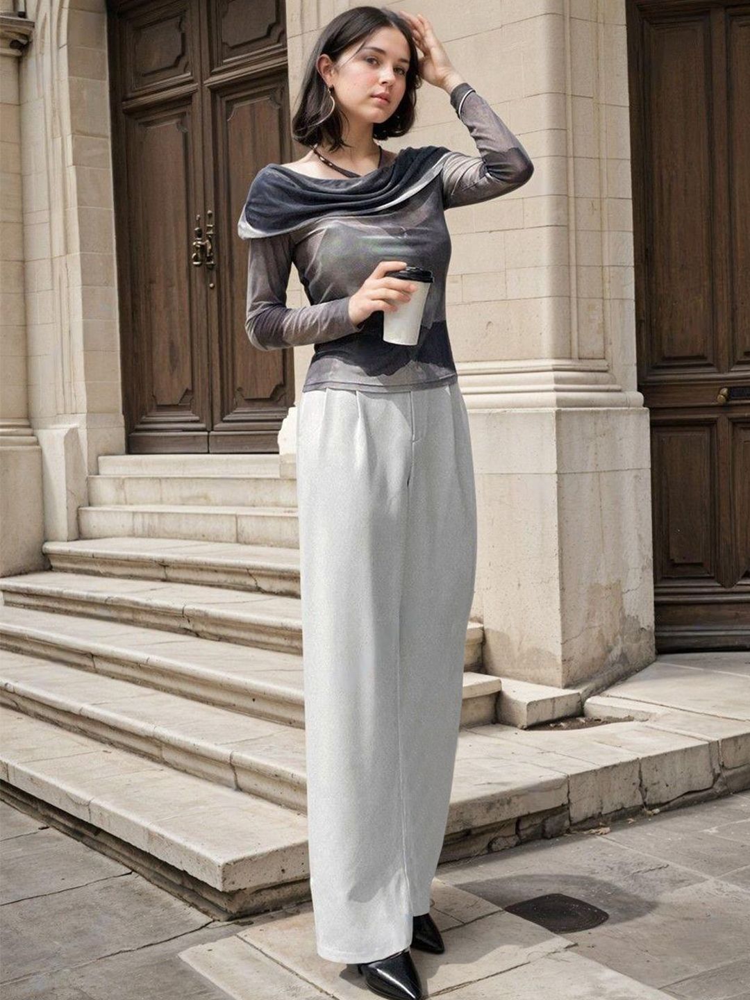 Kotty Women Relaxed Straight Leg Straight Fit High-Rise Easy Wash Trousers