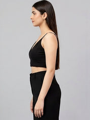 Kotty Top Jet Black Women's Crop Shoulder-Straps Sleeveless