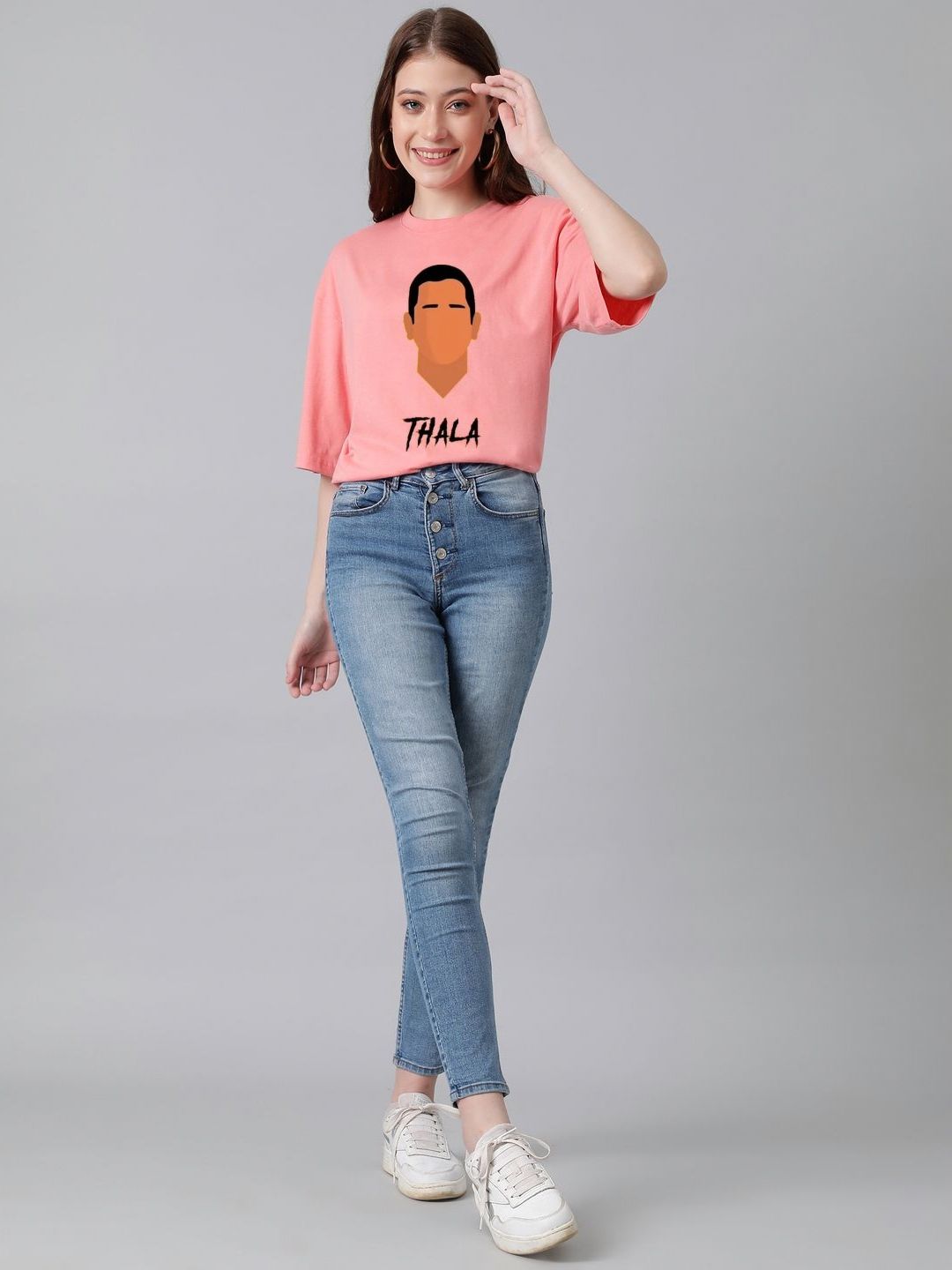 Kotty Women Graphic Printed Round Neck Cotton Oversized T-shirt