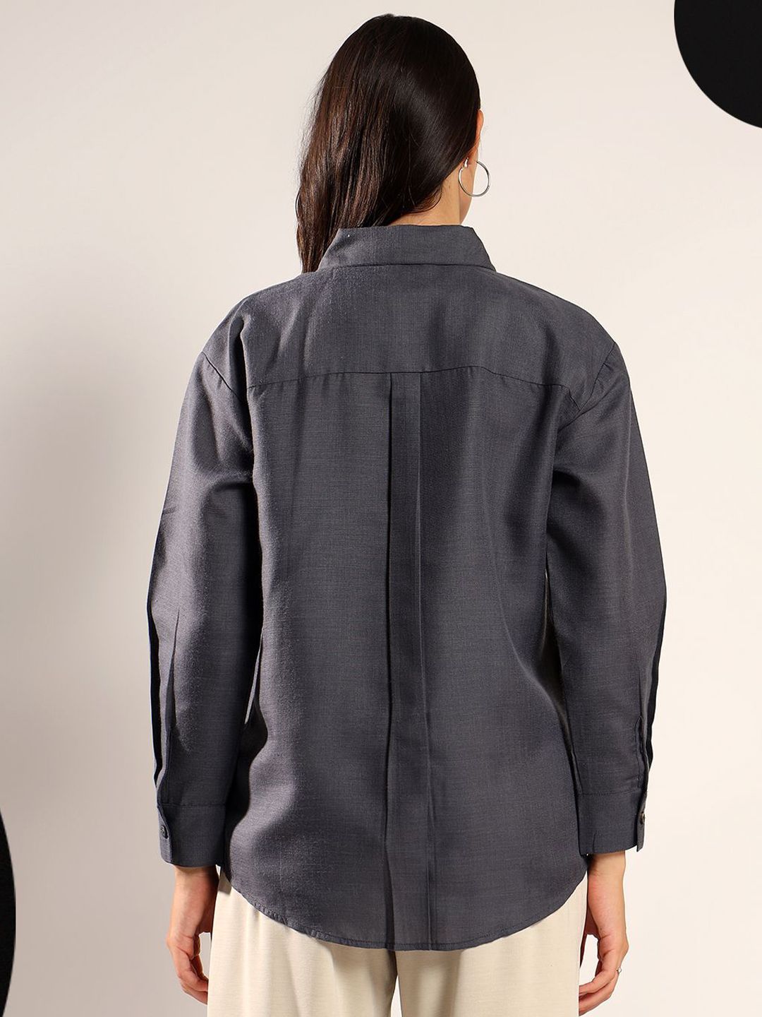 Kotty Women Relaxed Fit Solid Spread Collar Cotton Casual Shirt