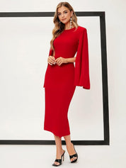 Kotty Women Slit Sleeves Bodycon Midi Dress
