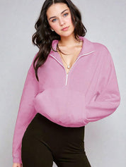 Kotty Women High Neck Full Sleeve Half Zipper Sweatshirt