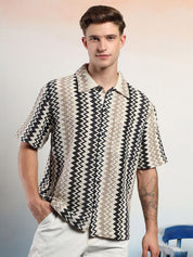 Kotty Men Sheer Striped Casual Shirt