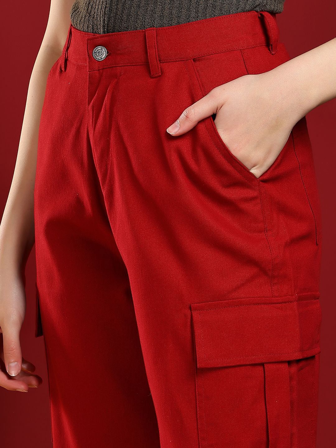 Kotty Women Jean Straight Fit High-Rise Stretchable Cargo Jeans