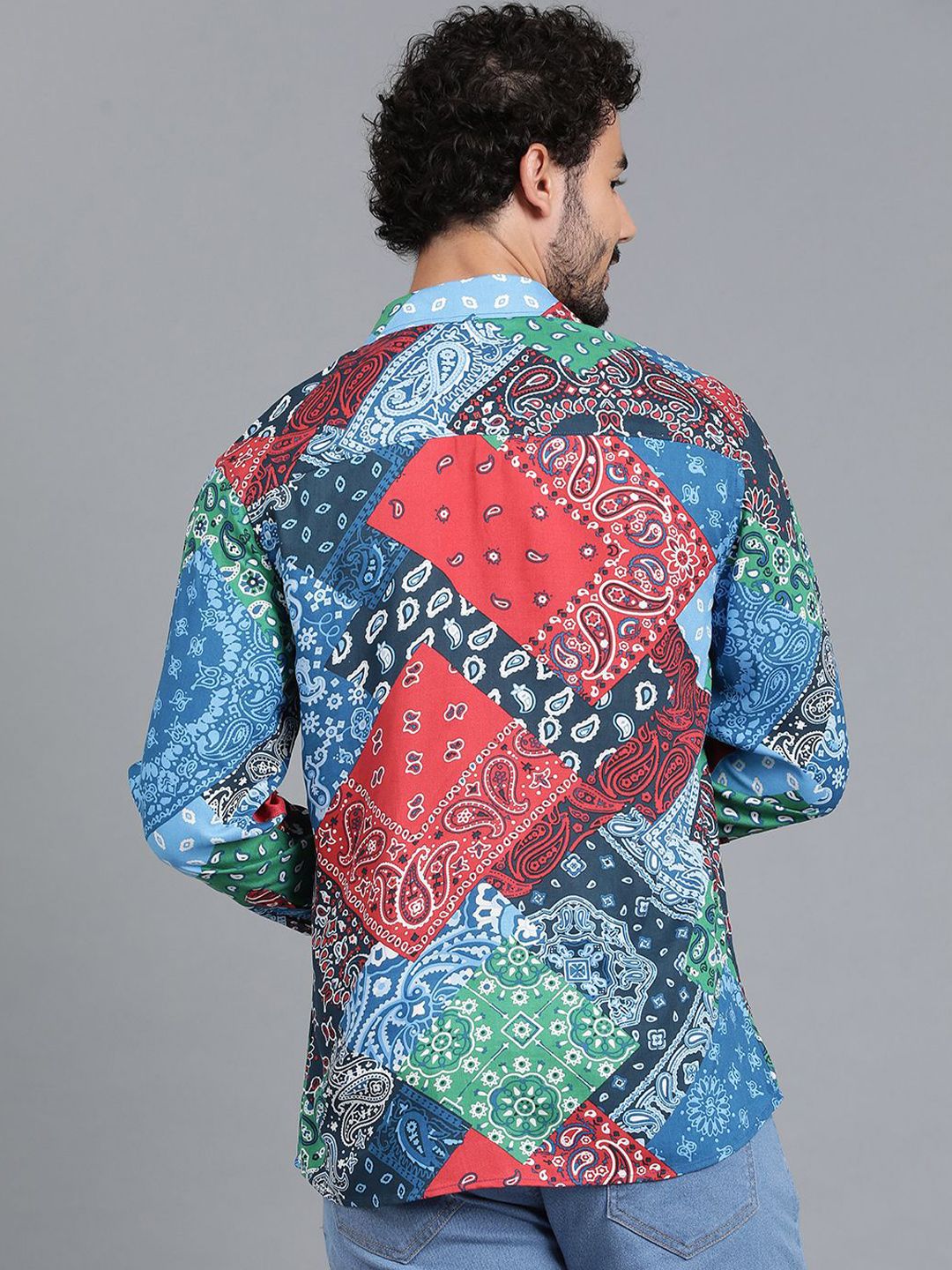 Kotty Men Spread Collar Ethnic Motifs Printed Cotton Casual Shirt