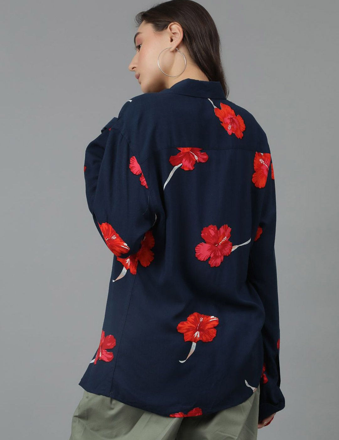 Kotty Women Spread Collar Floral Printed Cotton Oversized Casual Shirt