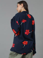 Kotty Women Spread Collar Floral Printed Cotton Oversized Casual Shirt