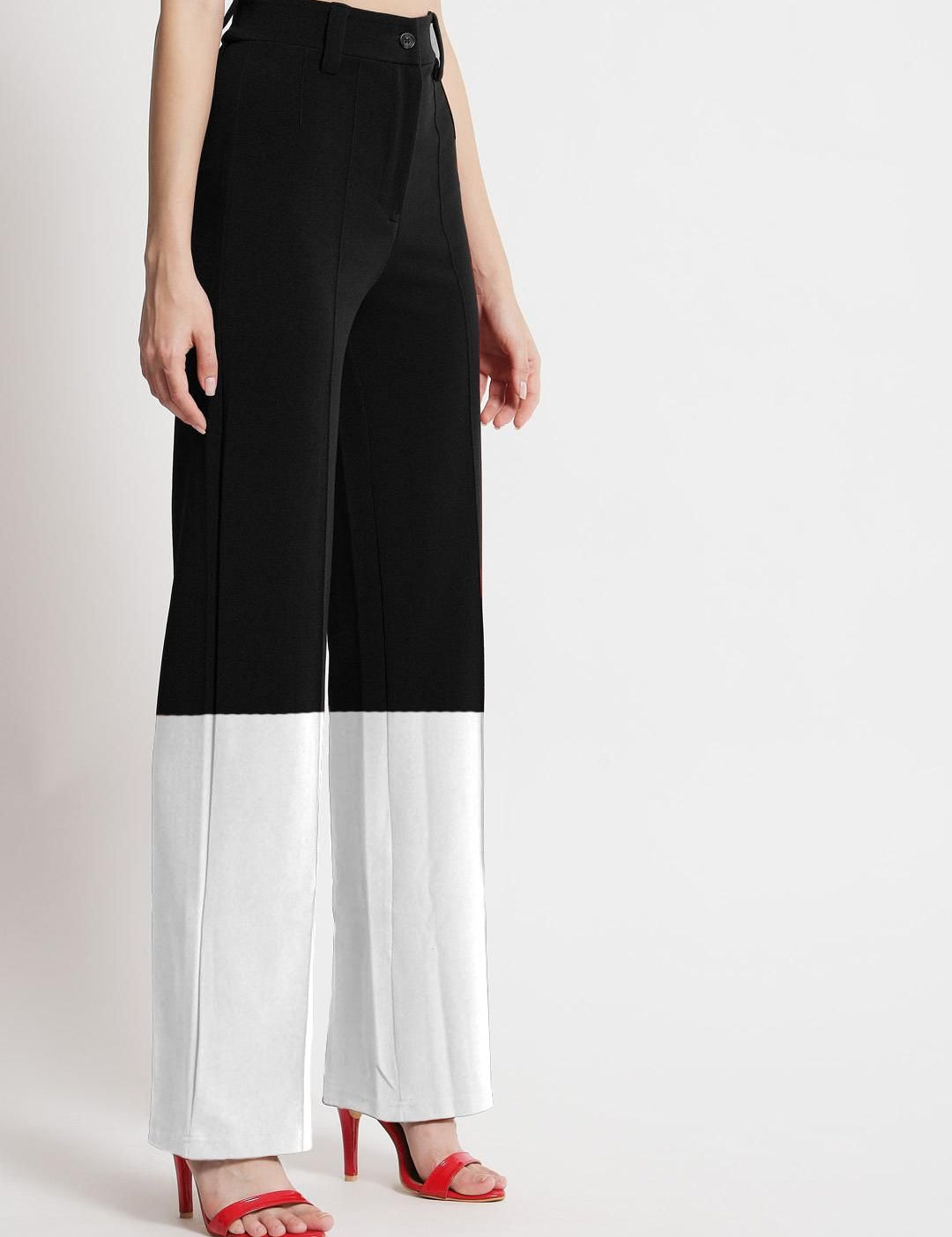 Kotty Women Colourblocked High-Rise Straight Fit Easy Wash Trousers