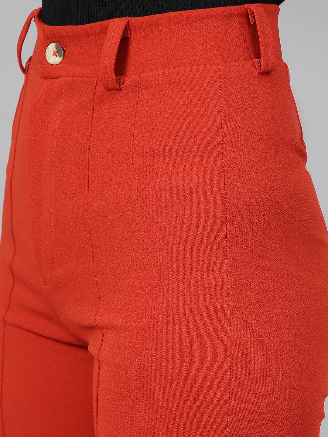 Kotty Women Colourblocked High-Rise Straight Fit Easy Wash Regular Trousers