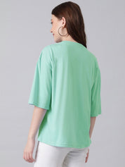 Kotty Cotton Typography Printed Drop-Shoulder Sleeves Oversized T-shirt