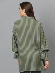 Kotty Women Comfort Spread Collar Vertical Striped Cotton Oversized Casual Shirt