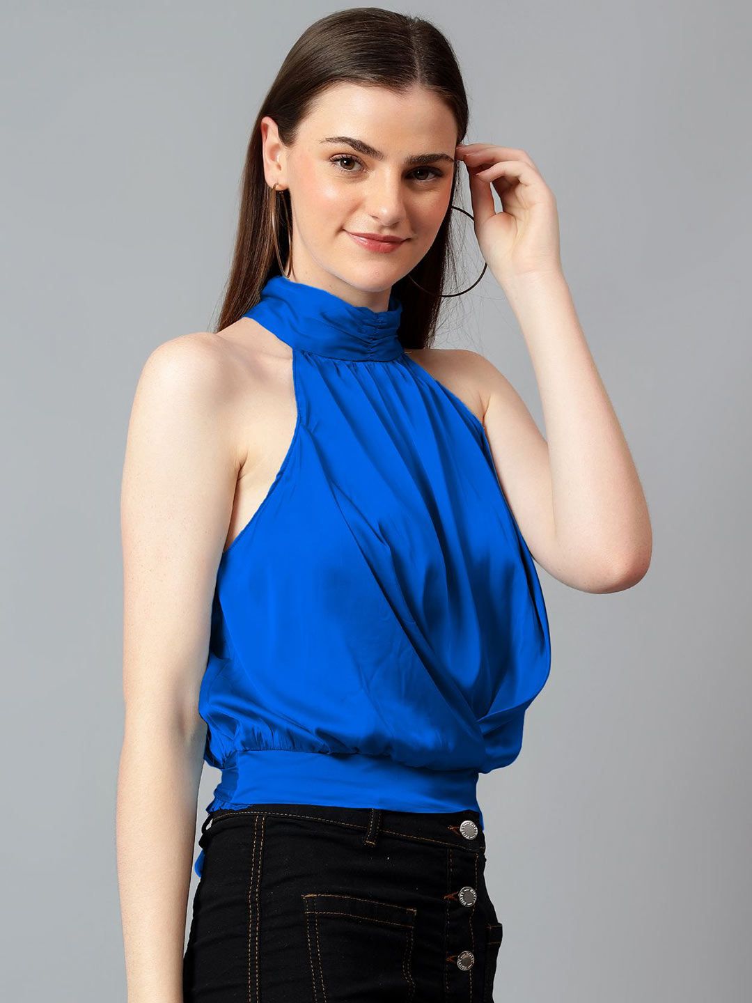 Kotty Women Solid Halter Neck Satin Top