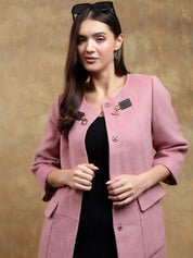 Kotty Women Solid Mandarin Collar Overcoat