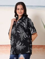 Kotty Women Comfort Fit Floral Printed Spread Collar Linen Casual Shirt