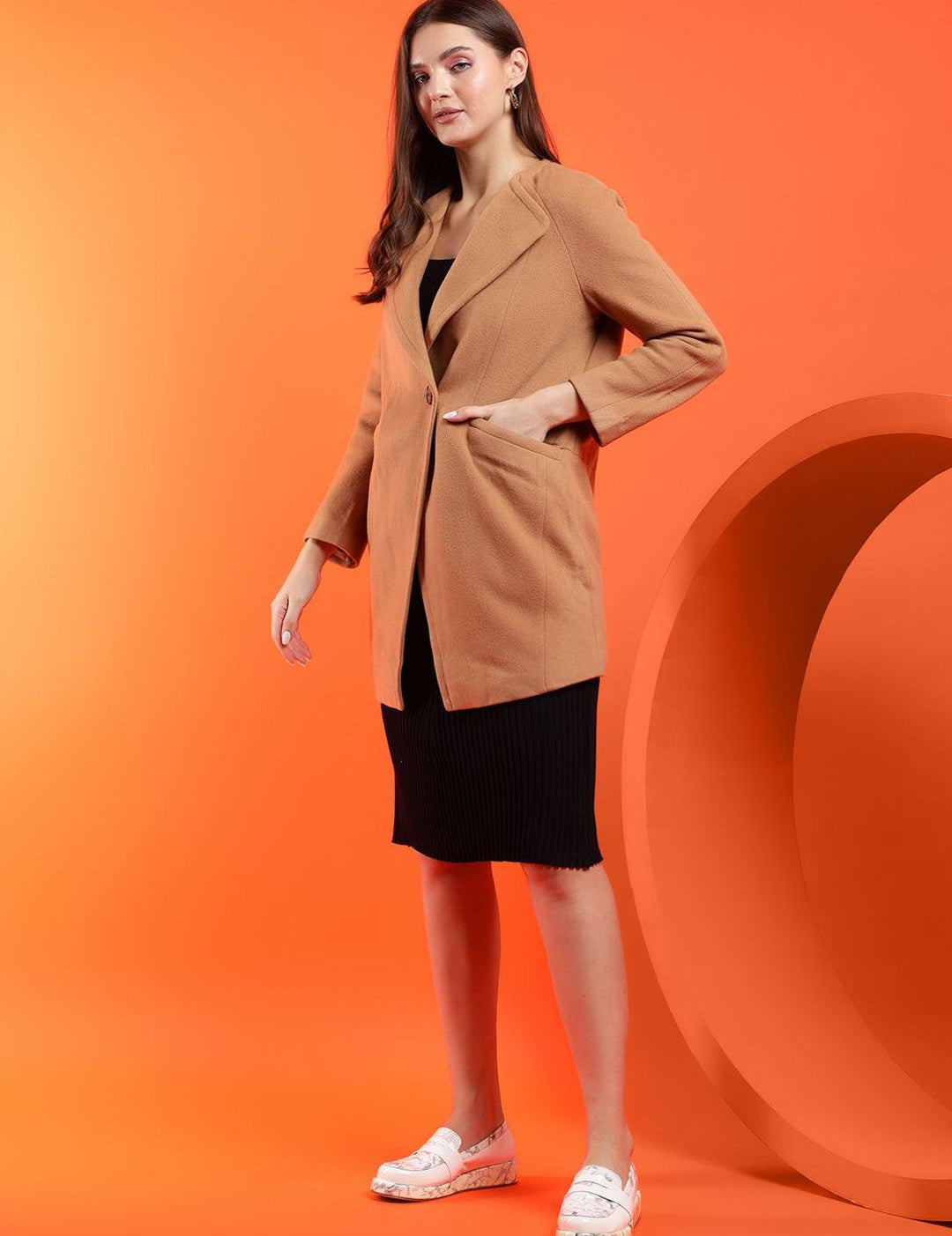 Kotty Women Solid Notched Overcoat