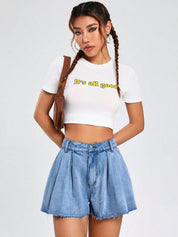 Kotty Women Solid High-Rise Denim Shorts