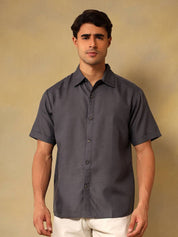 Kotty Men Comfort Fit Solid Spread Collar Linen Casual Shirt