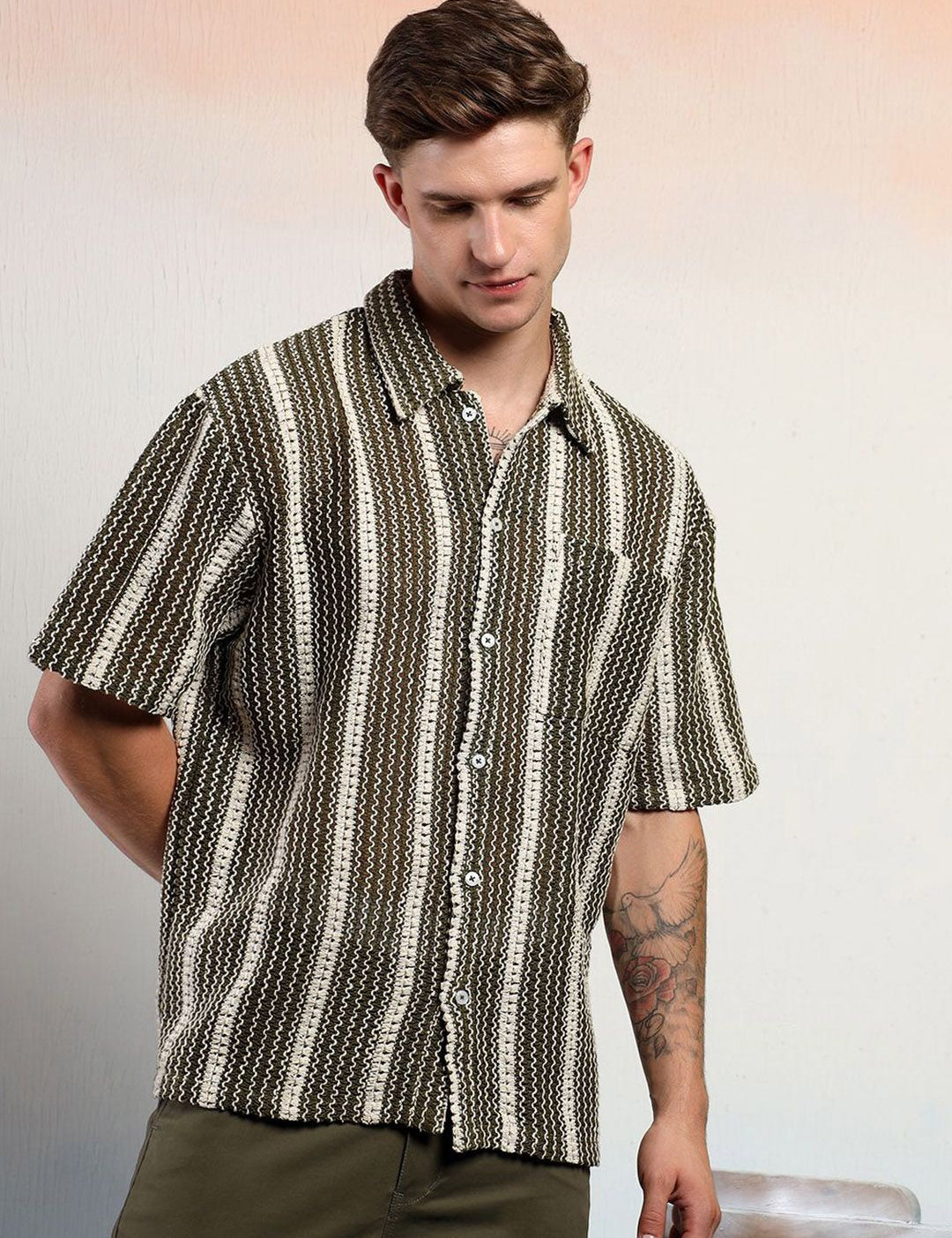 Kotty Men Striped Casual Regular Fit Cotton Shirt