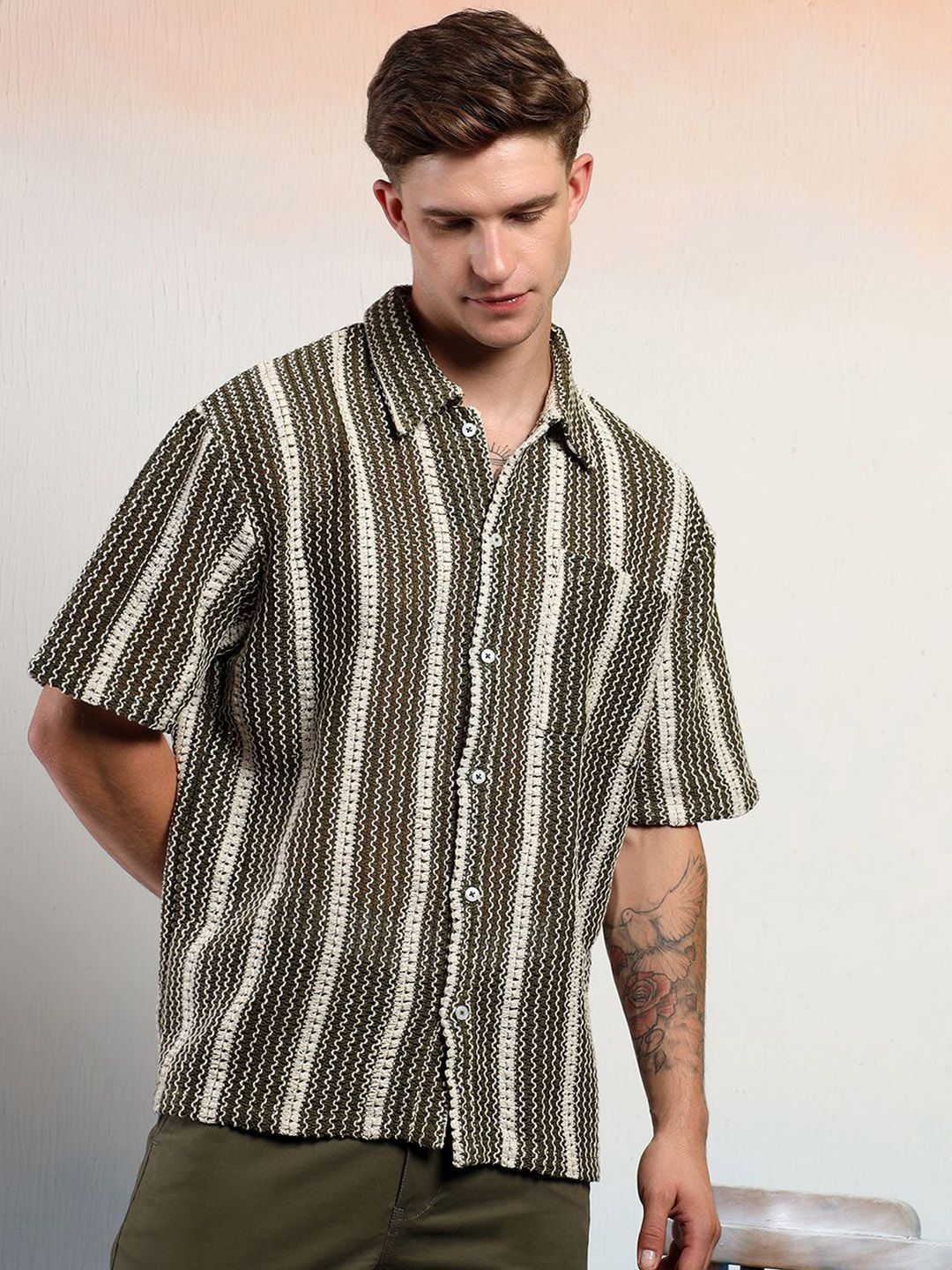 Kotty Men Striped Casual Regular Fit Cotton Shirt