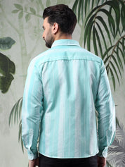 Kotty Men Spread Collar Vertical Striped Casual Shirt