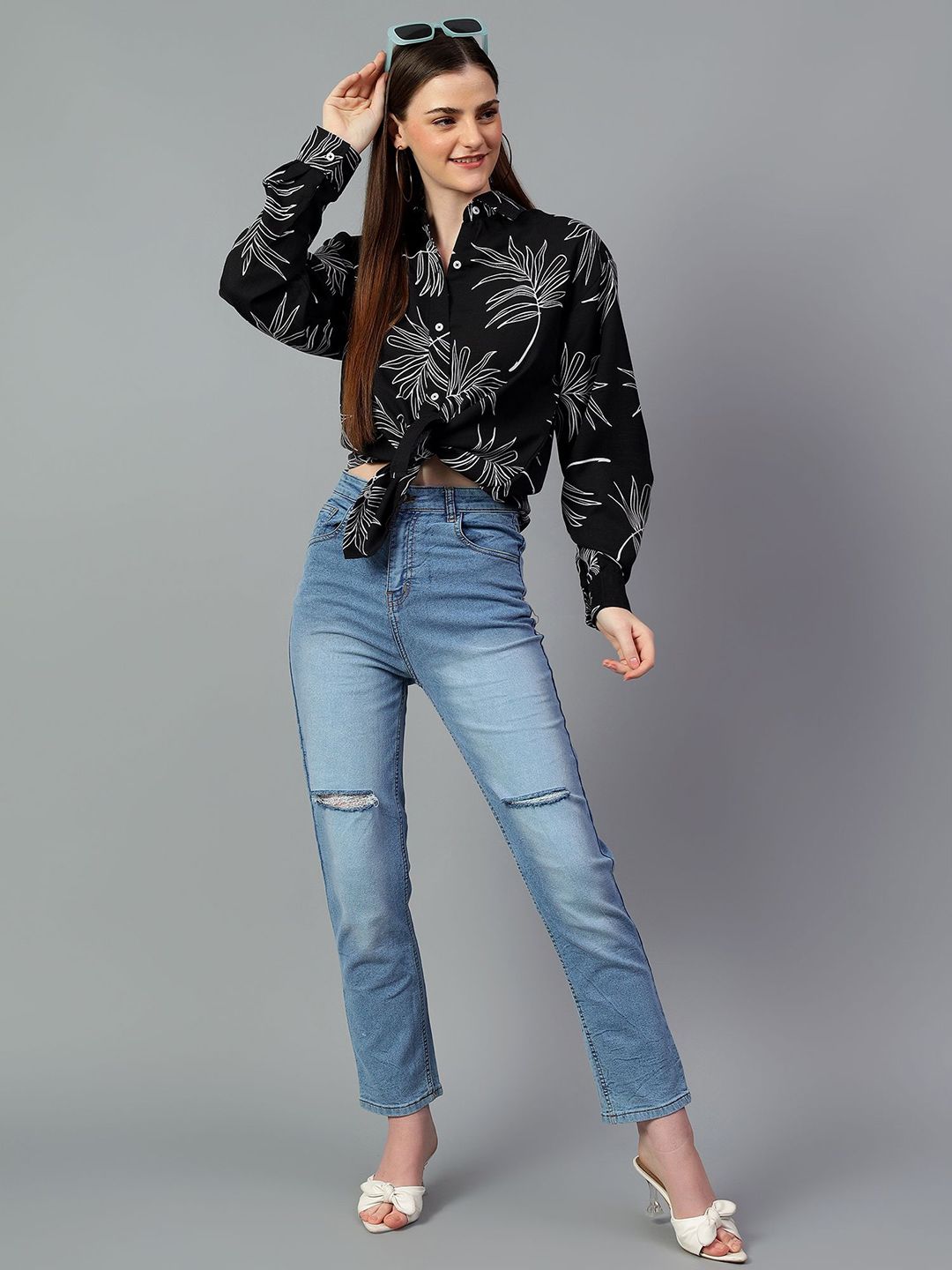 Kotty Women Comfort Spread Collar Floral Printed Cotton Oversized Casual Shirt