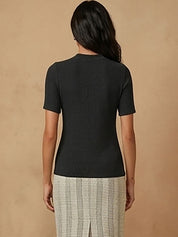 Kotty Top Black Women's Crop Ribbed Short-Sleeve Fashion