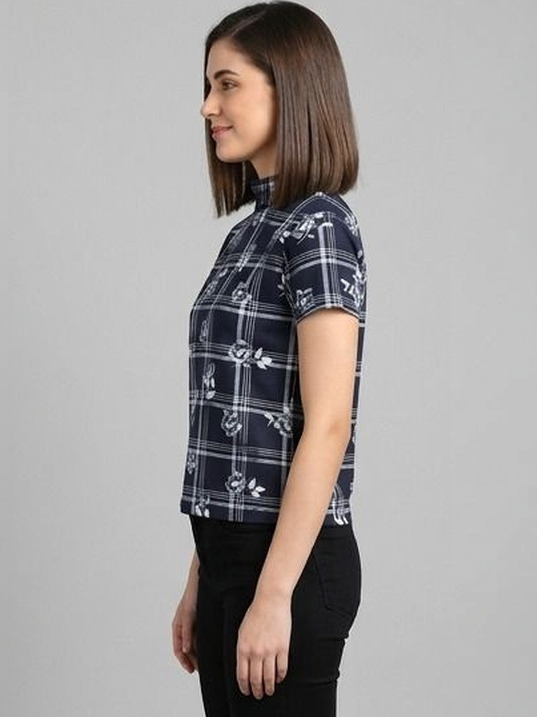 Kotty Top Sky Blue Women's Mock-Collar Short-Sleeve Fashion