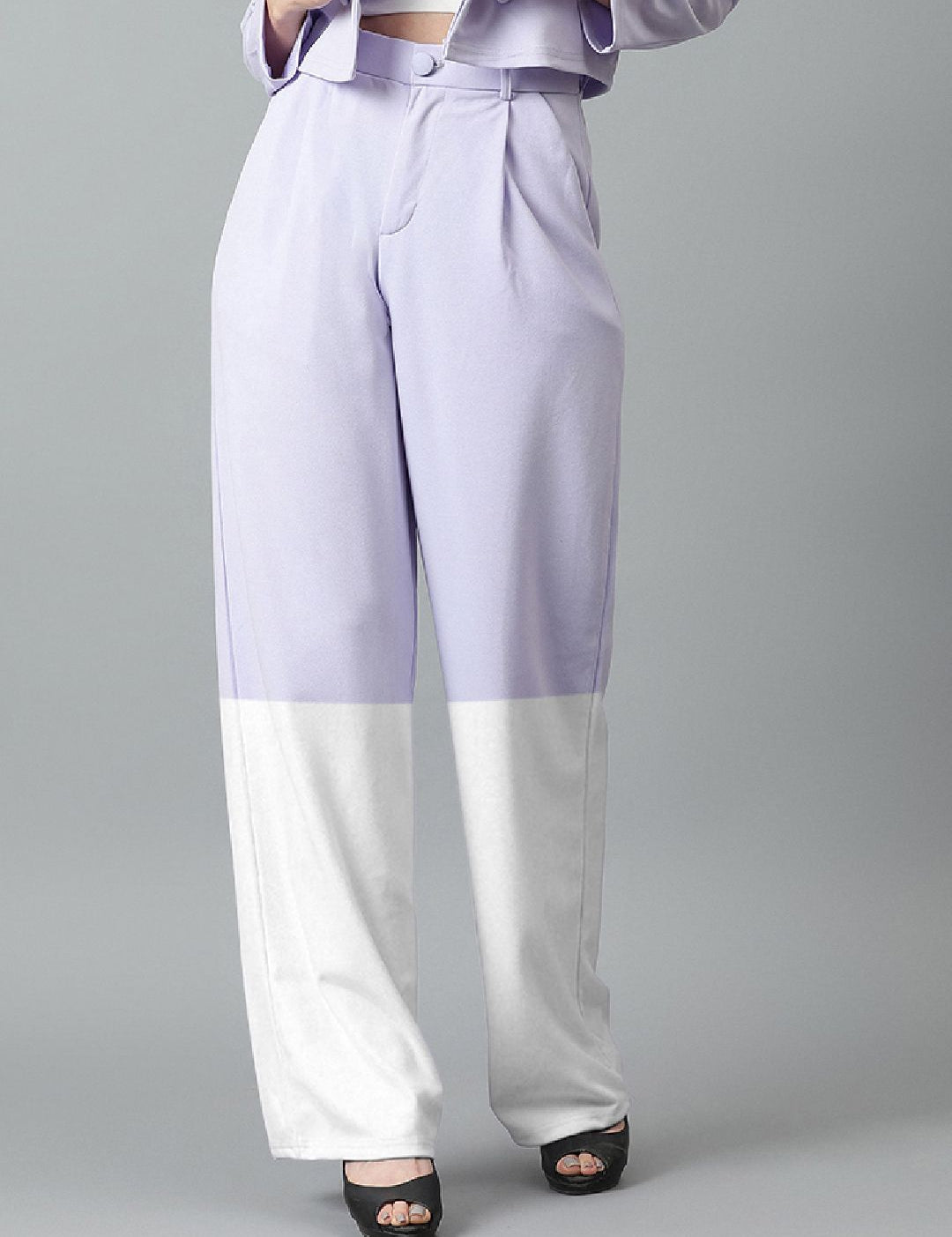 Kotty Women Colourblocked Relaxed Straight Leg Straight Fit High-Rise Easy Wash Trousers