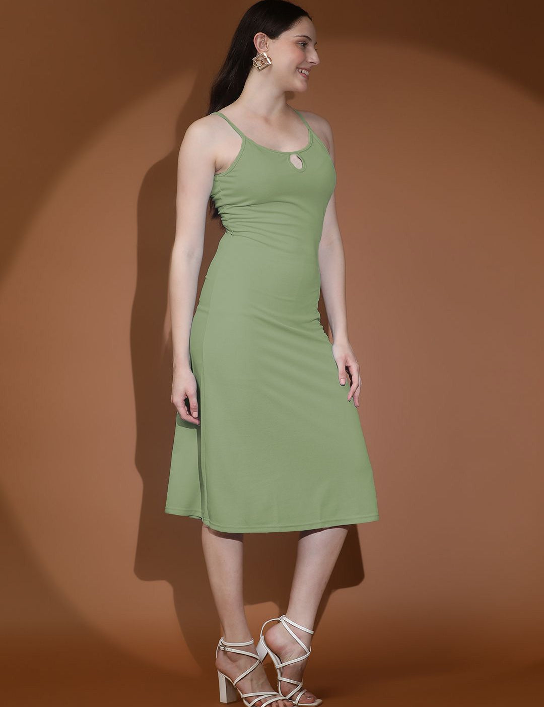 Kotty Shoulder Straps Solid A-Line Midi Dress