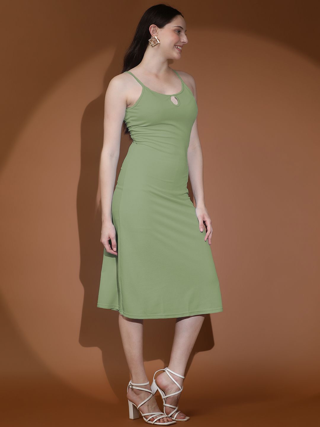 Kotty Shoulder Straps Solid A-Line Midi Dress