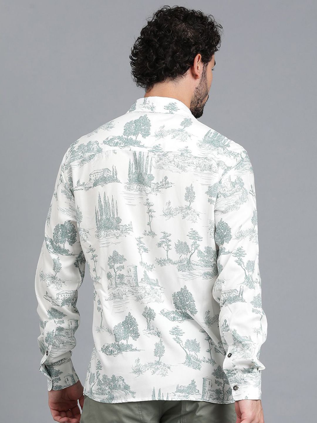 Kotty Men Cuban Collar Graphic Printed Cotton Casual Shirt