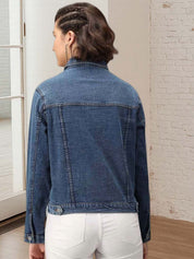 Kotty Women Spread Collar Solid Denim Jacket