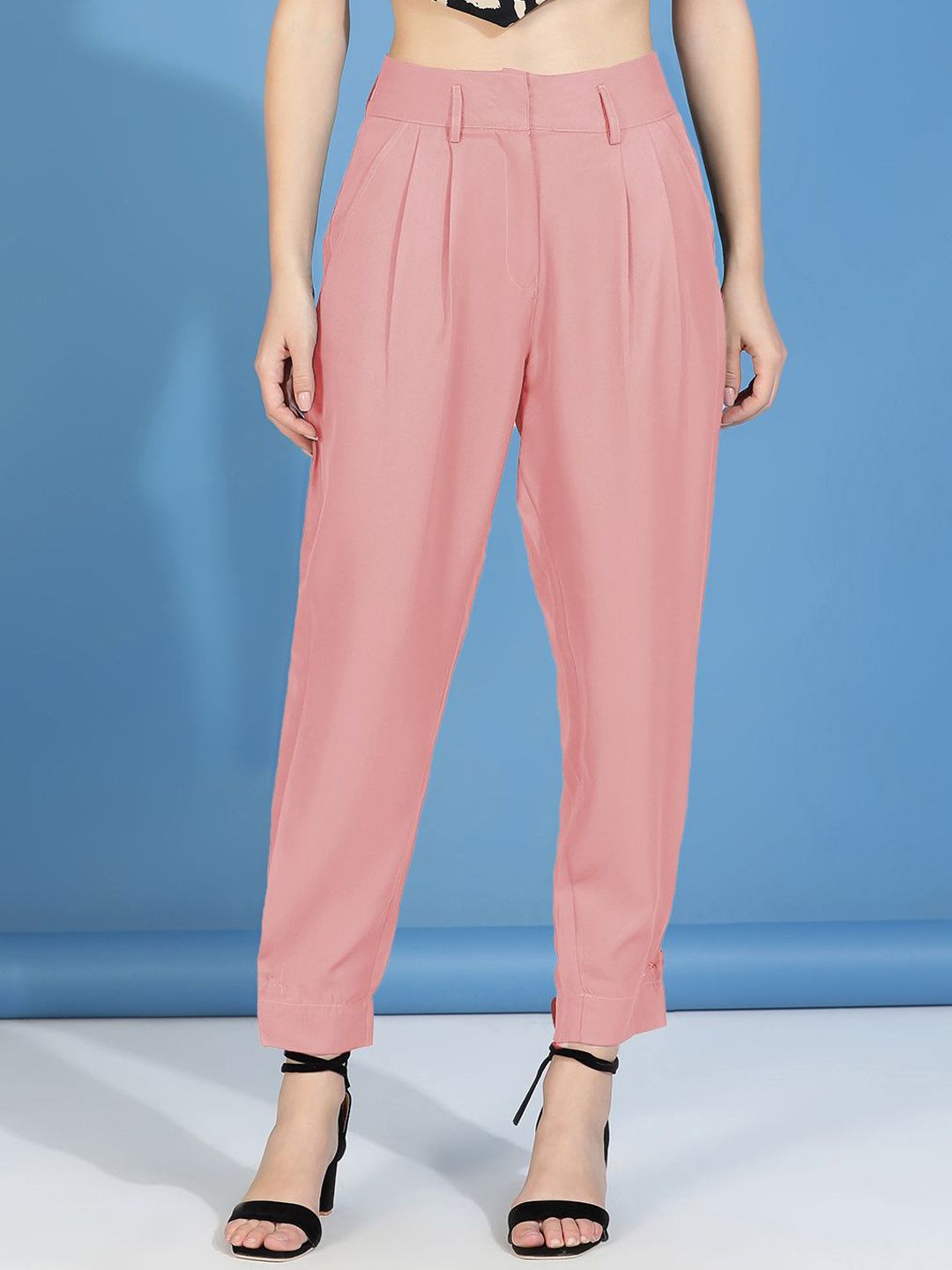 Kotty Women Relaxed Slim Fit High-Rise Easy Wash Trousers