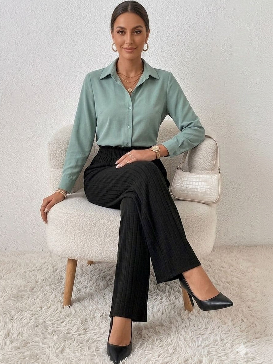 Black Straight Fit High-Rise Trousers for Women | Kotty