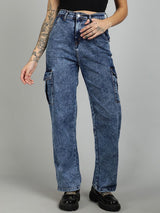 Kotty Women Straight Fit High-Rise Stretchable Cargo Jeans
