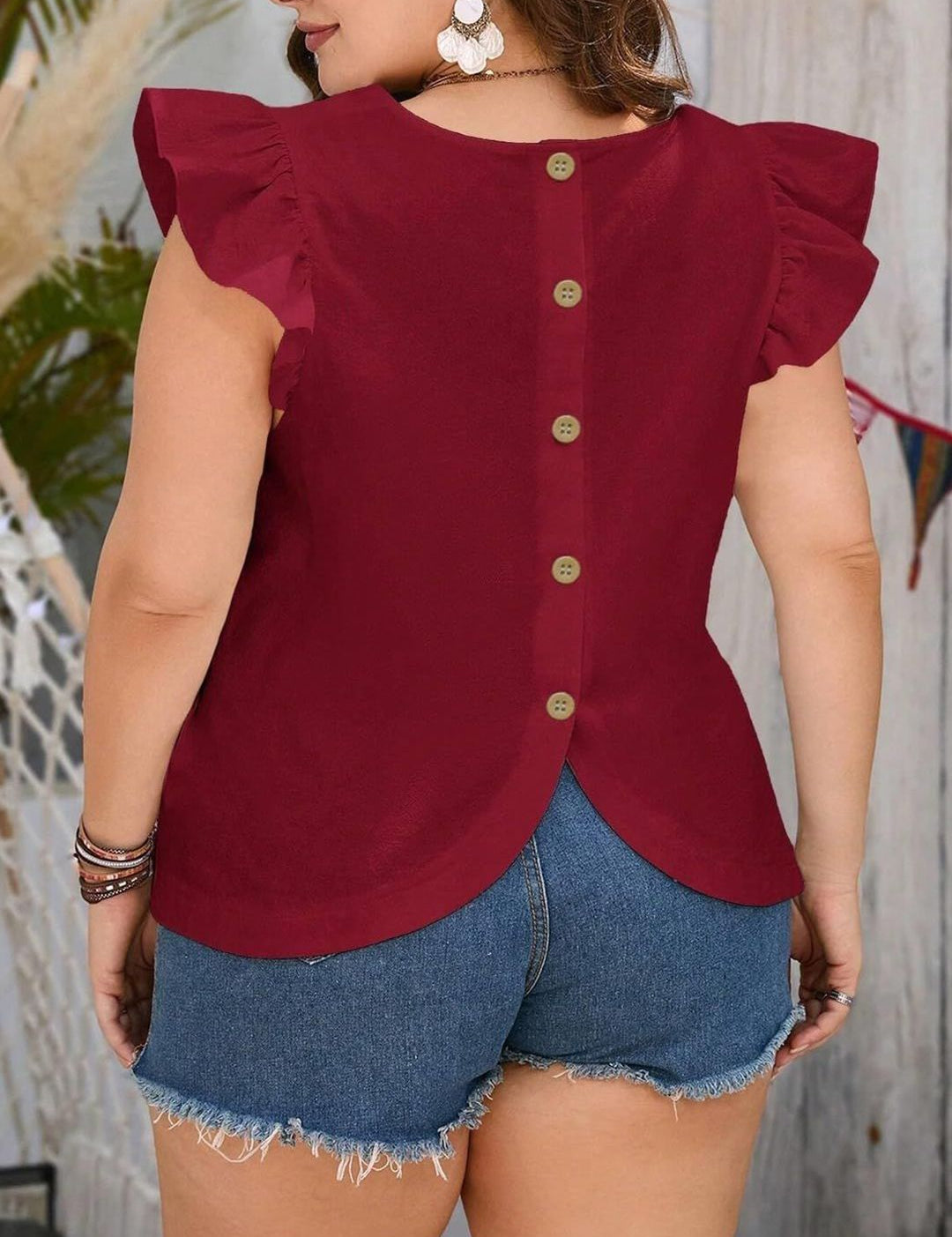 KOTTY Women Round Neck Flutter Sleeve Top