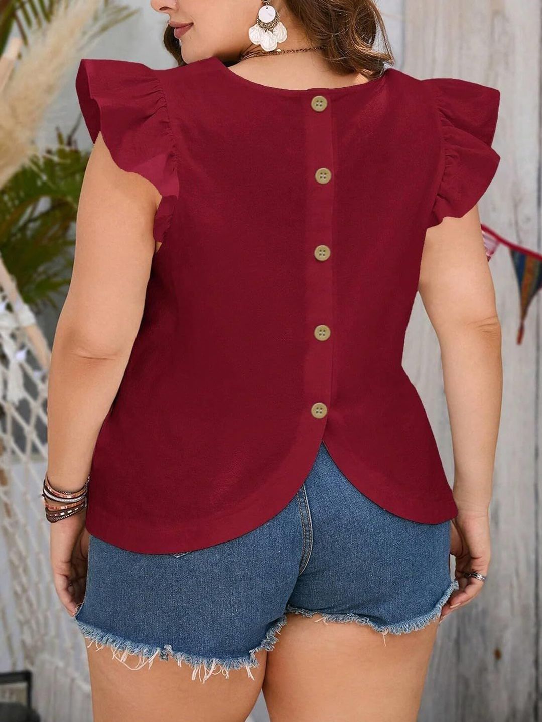 KOTTY Women Round Neck Flutter Sleeve Top