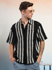 Kotty Vertical Stripes Cotton Spread Collar Short Sleeves Shirt