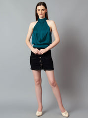 Kotty Women Solid Halter Neck Satin Top