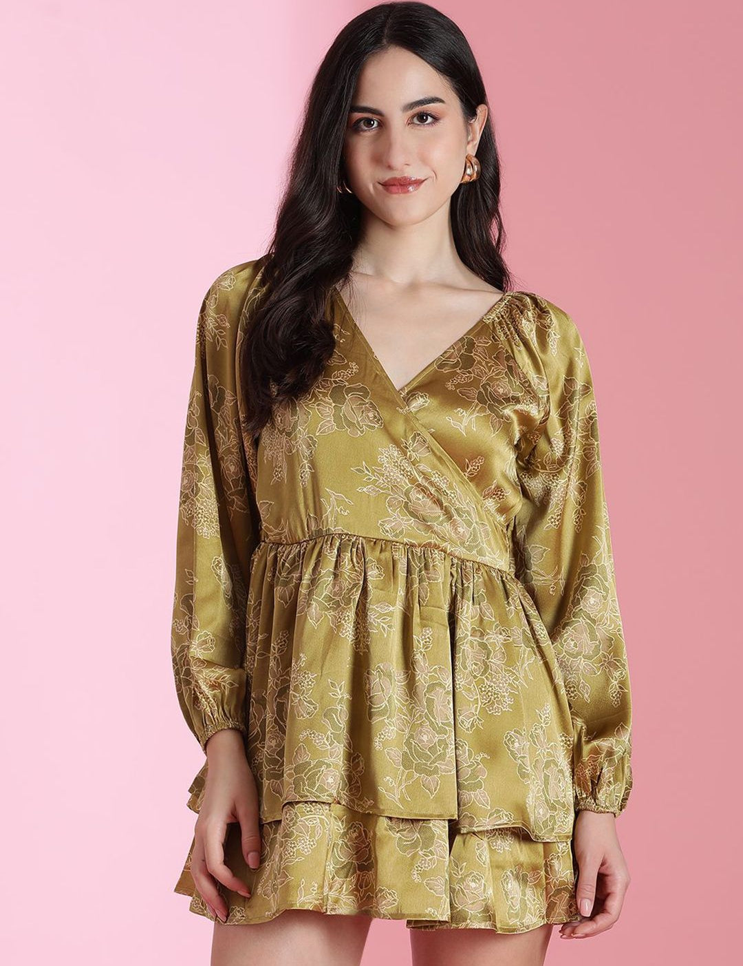 Kotty Floral Printed Satin Fit & Flare Mini Dress