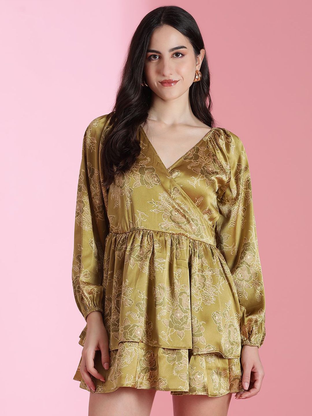 Kotty Floral Printed Satin Fit & Flare Mini Dress