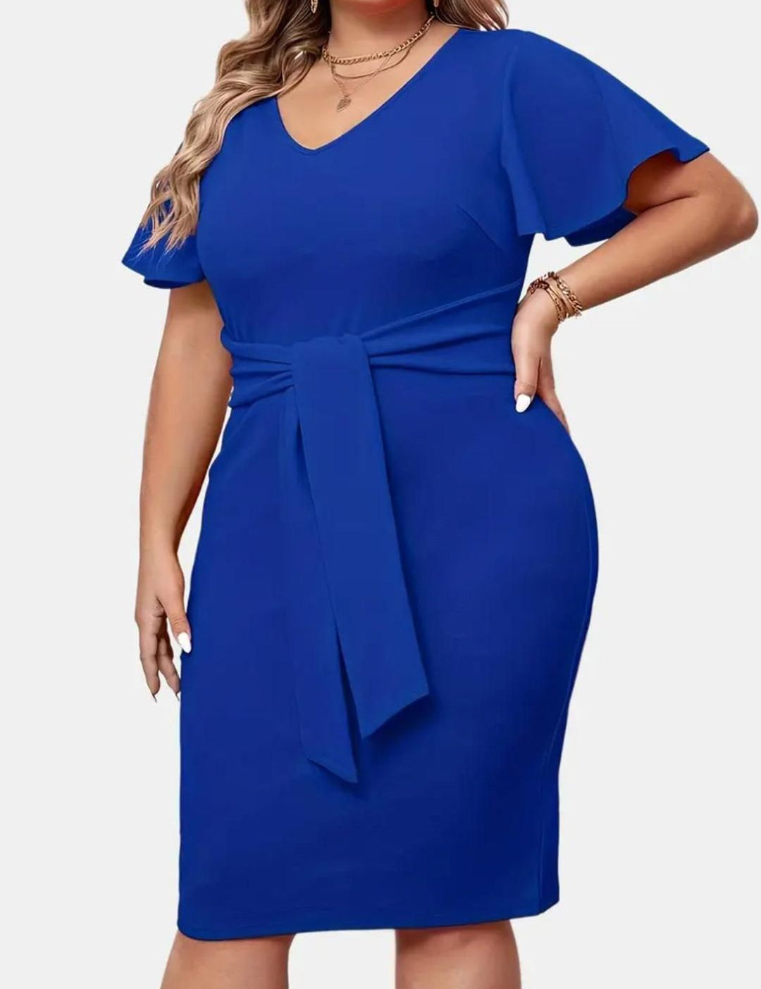 CURVE BY KOTTY Women V-Neck Plus Size Bodycon Knee Length Dress