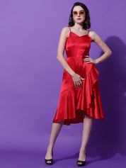 Kotty Women Solid Shoulder Straps Fit & Flare Midi Dress