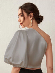 Kotty Women Solid One Shoulder Satin Crop Top