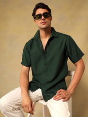 Kotty Men Comfort Fit Solid Spread Collar Linen Casual Shirt