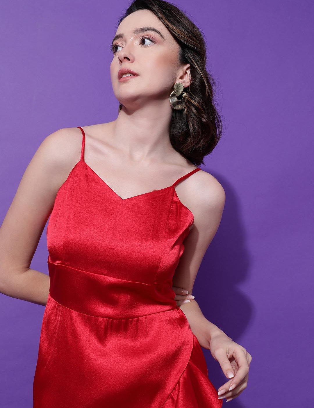 Kotty Women Solid Shoulder Straps Fit & Flare Midi Dress