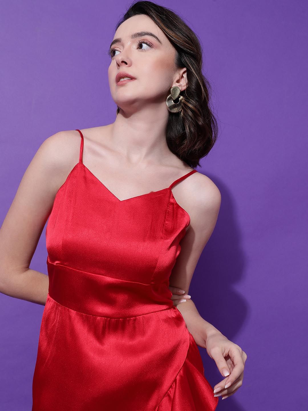 Kotty Women Solid Shoulder Straps Fit & Flare Midi Dress