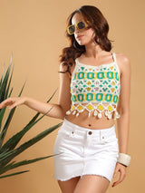 Kotty Women Ethnic Motifs Embroidered Cotton Handloom Crop Top