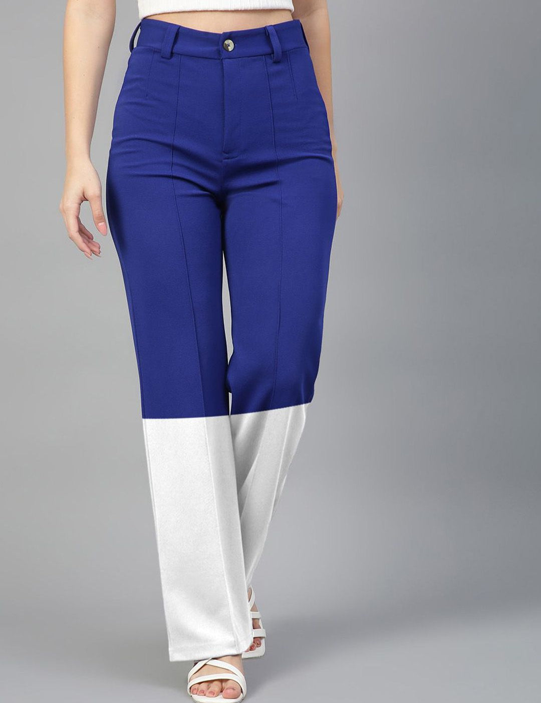Kotty Women Colourblocked High-Rise Easy Wash Trousers